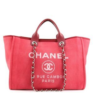 Chanel Deauville Tote Canvas Medium Pink